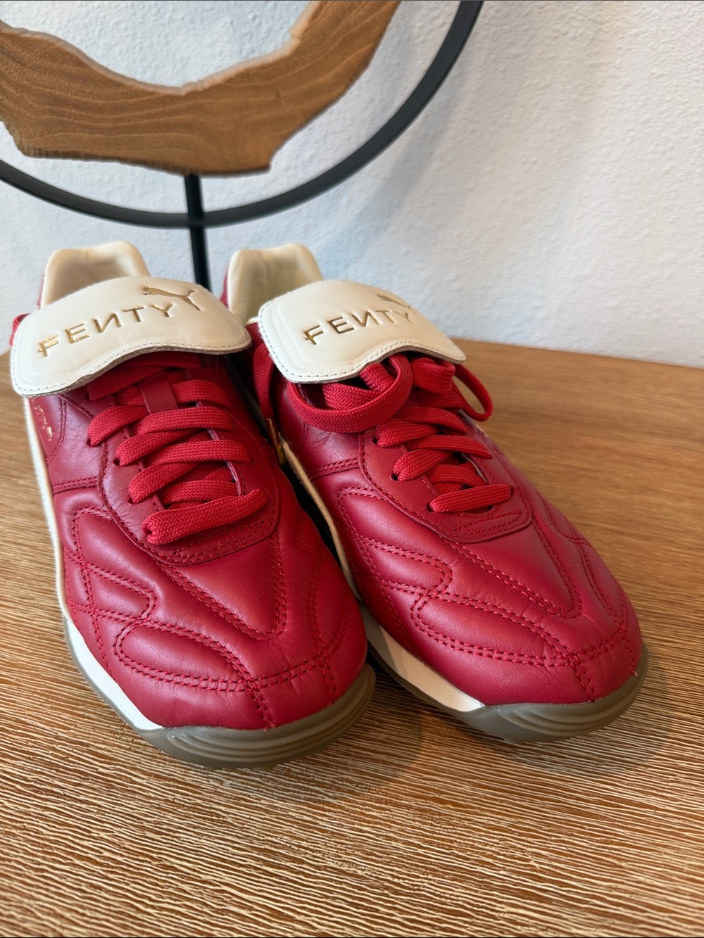 FENTY x PUMA Red & White Leather Sneakers - Picture 4 of 8
